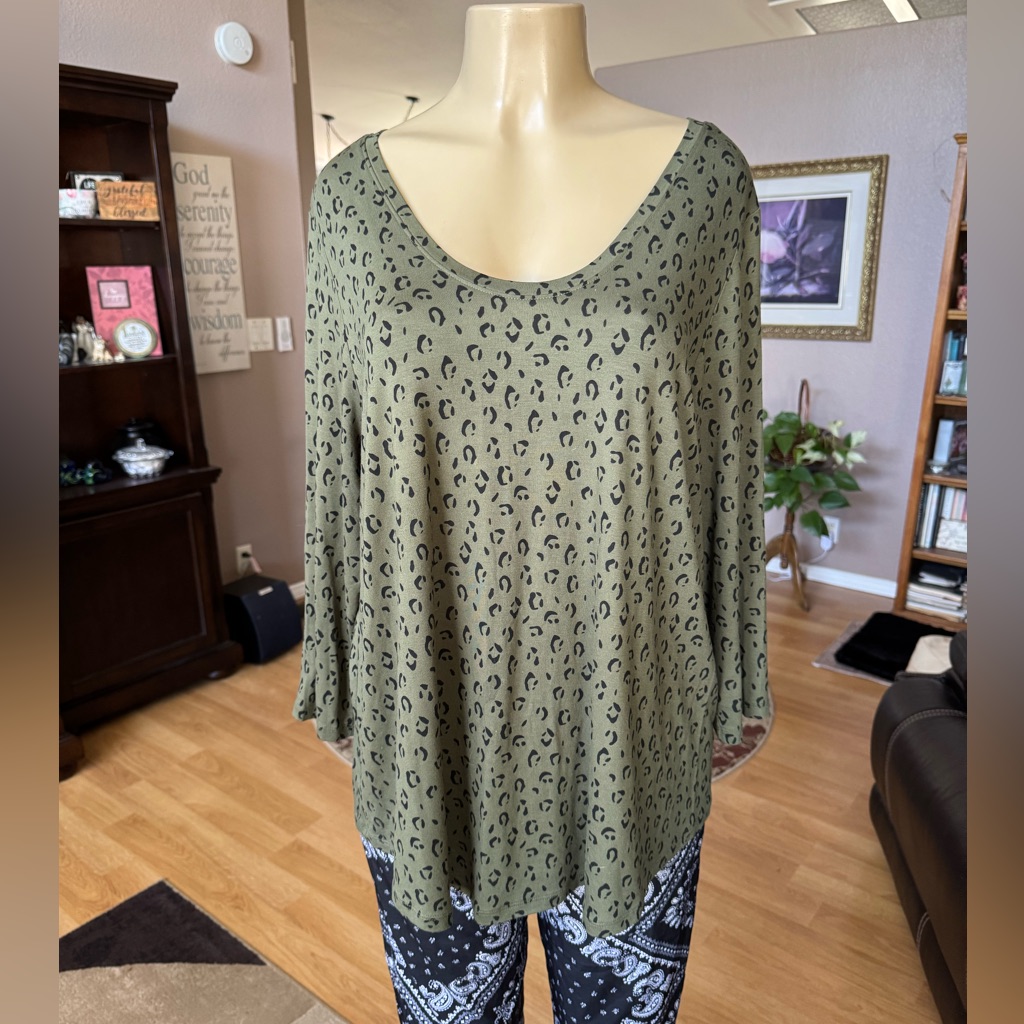 Ana Black & Olive Green Long Sleeve Knit Blouse-Size 1x